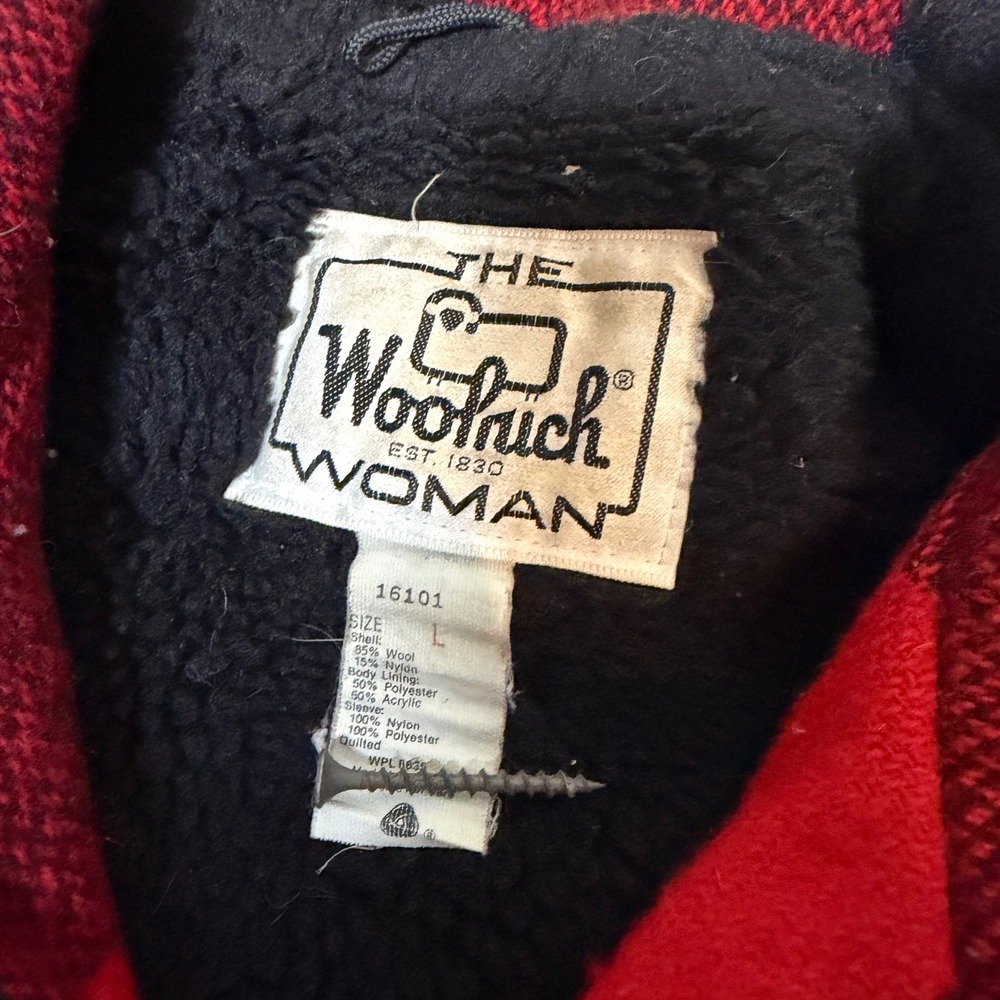 Woolrich Woman Red Black Buffalo Plaid‎ Wool Sherpa Bomber Jacket 16101 Large - Picture 2 of 6